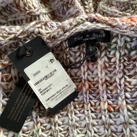 Rag & Bone Wool Blend Marled Funnel Neck Sweater Multicolor SZ L - Picture 10 of 16